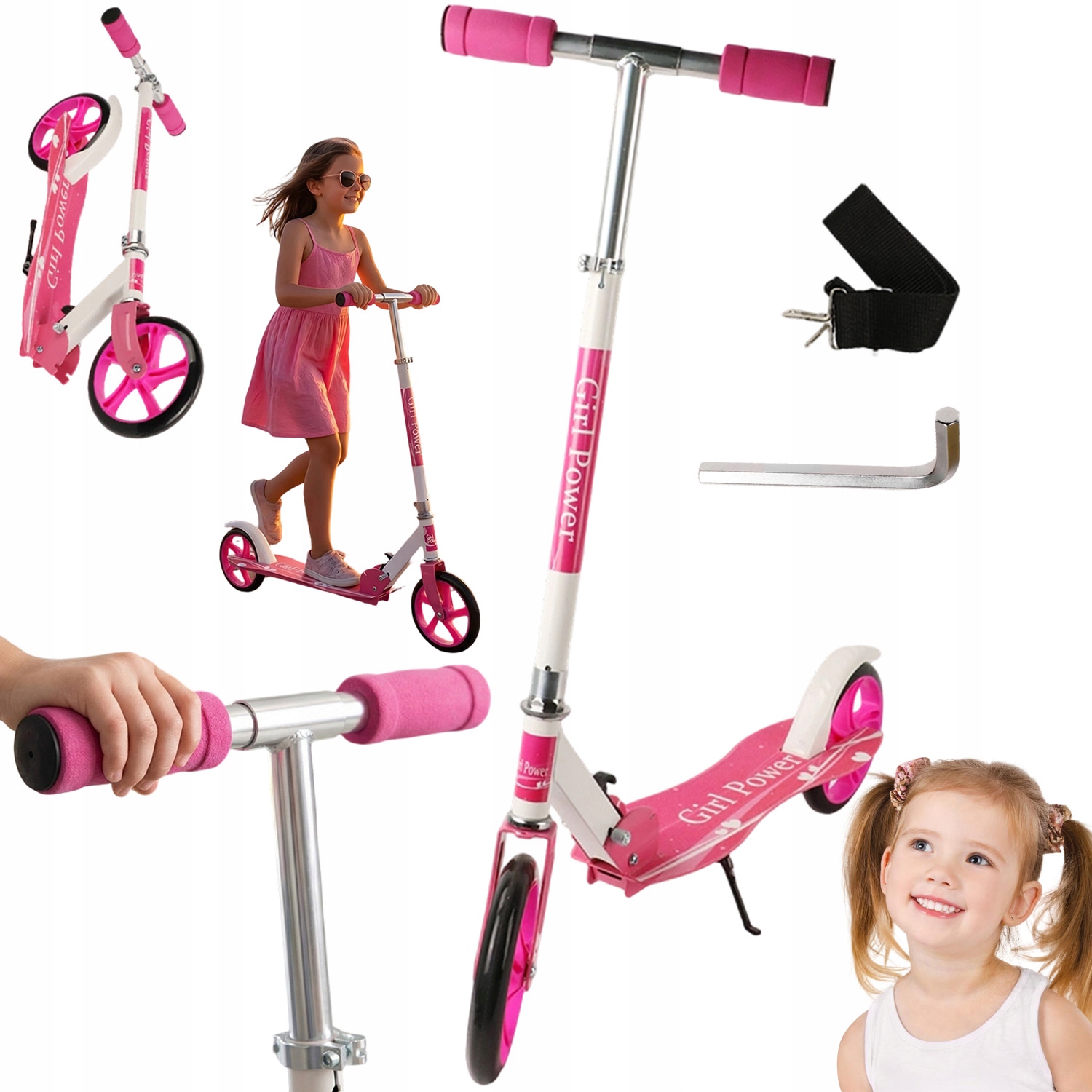Różowa Hulajnoga Dziecięca, Dwukołowa, Składana, Dla Dziewczynek