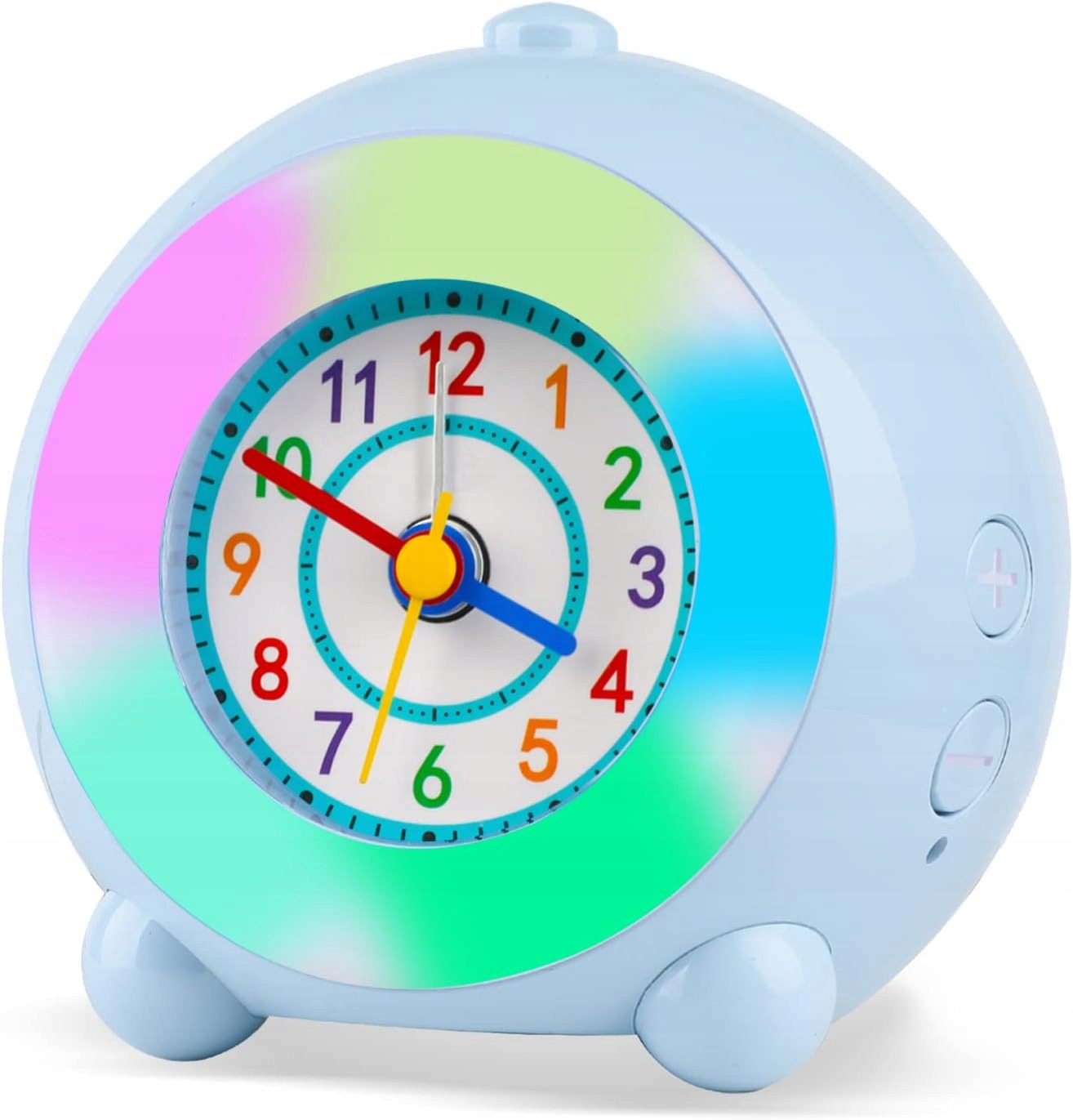 BUDZIK ZEGAR STOJĄCY DO POKOJU DZIECKA CHŁOPCA Z MUZYKĄ NIEBIESKI LED RGB