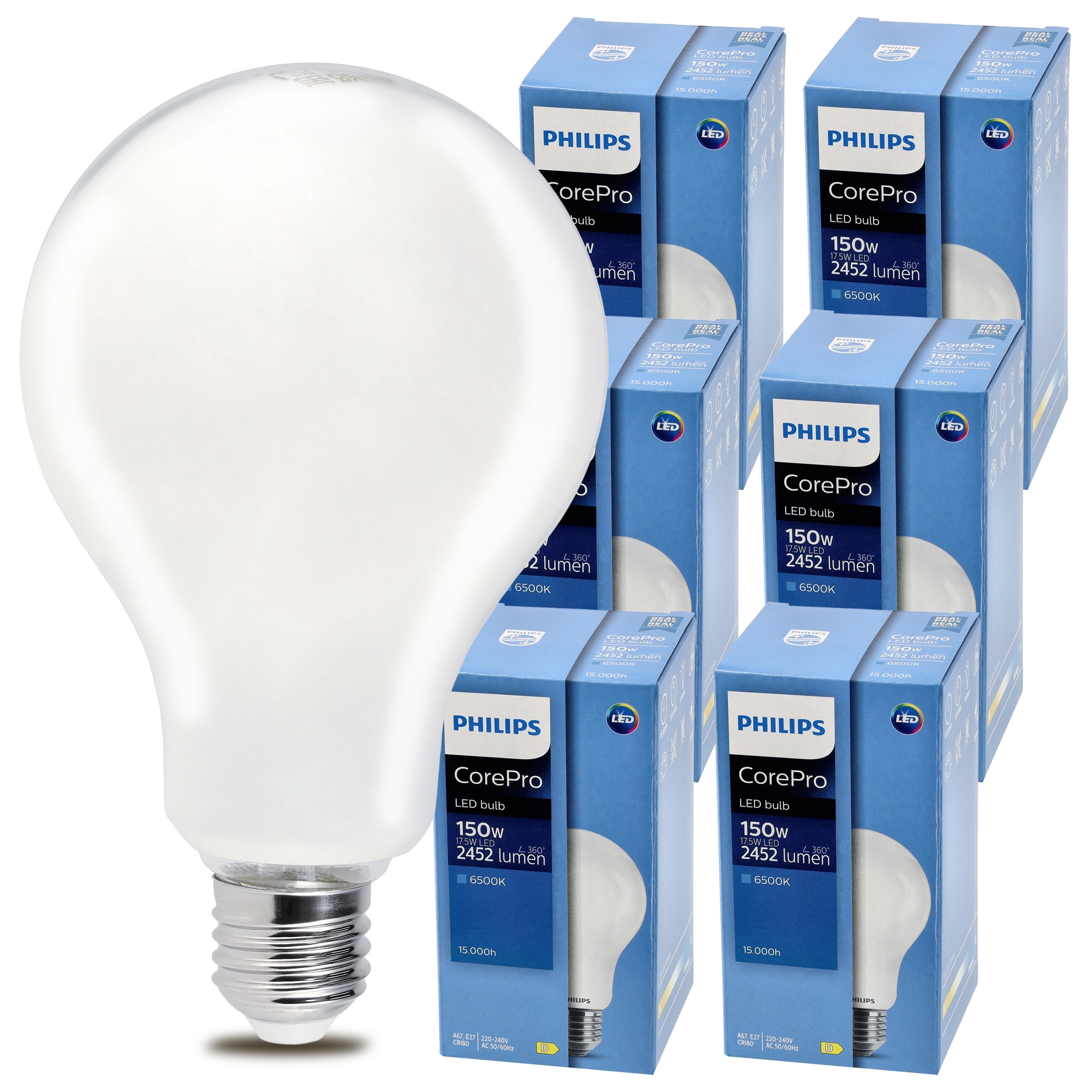 6x Led žiarovka Philips E27 17,5W – Studená farba 6500K 2452lm Premium
