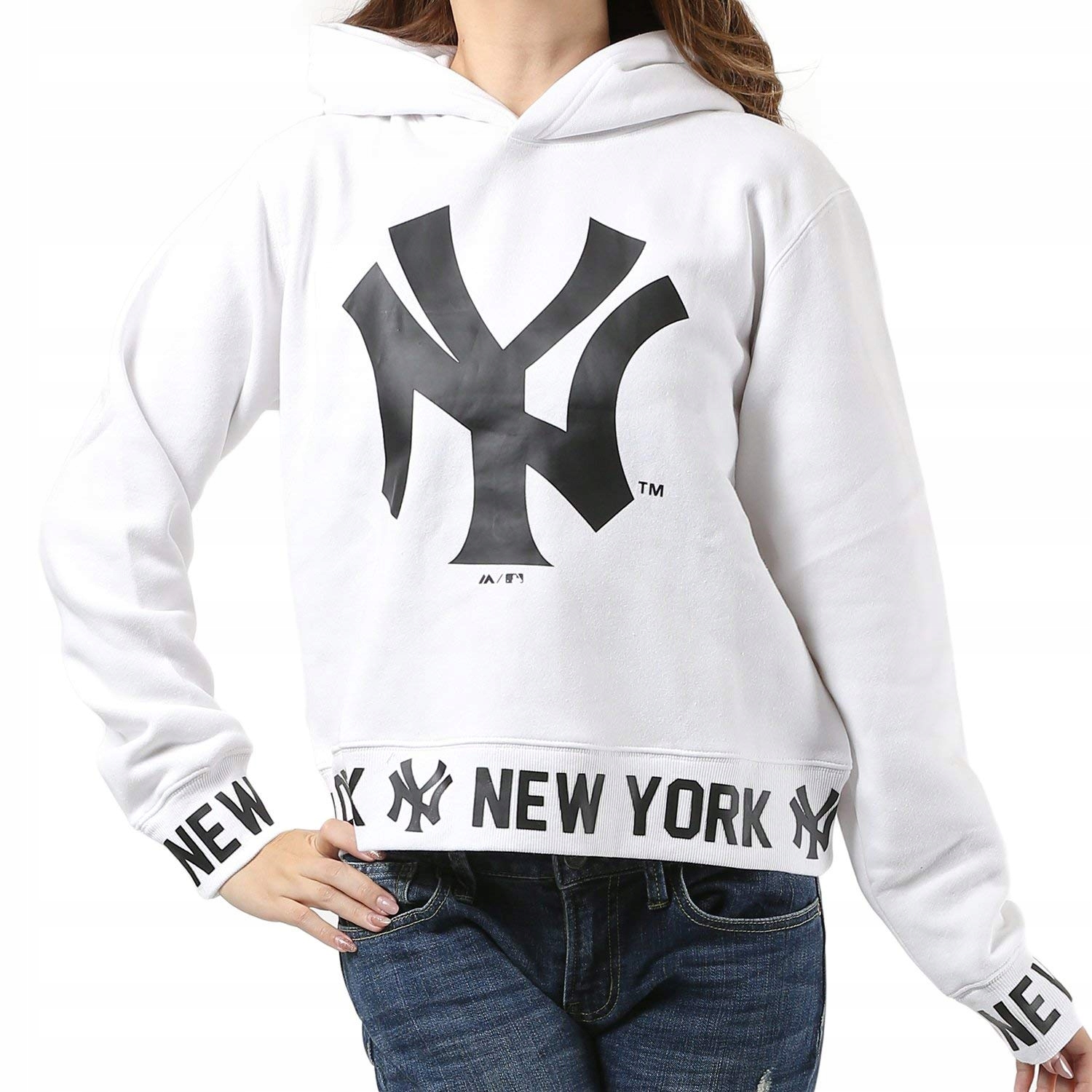 Bílá mikina do pasu New York Yankees Majestic M