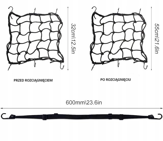 ZESTAW LINKA I SIATKA Z HACZYKAMI NA BAGAŻNIK ROWEROWY Stan opakowania oryginalne