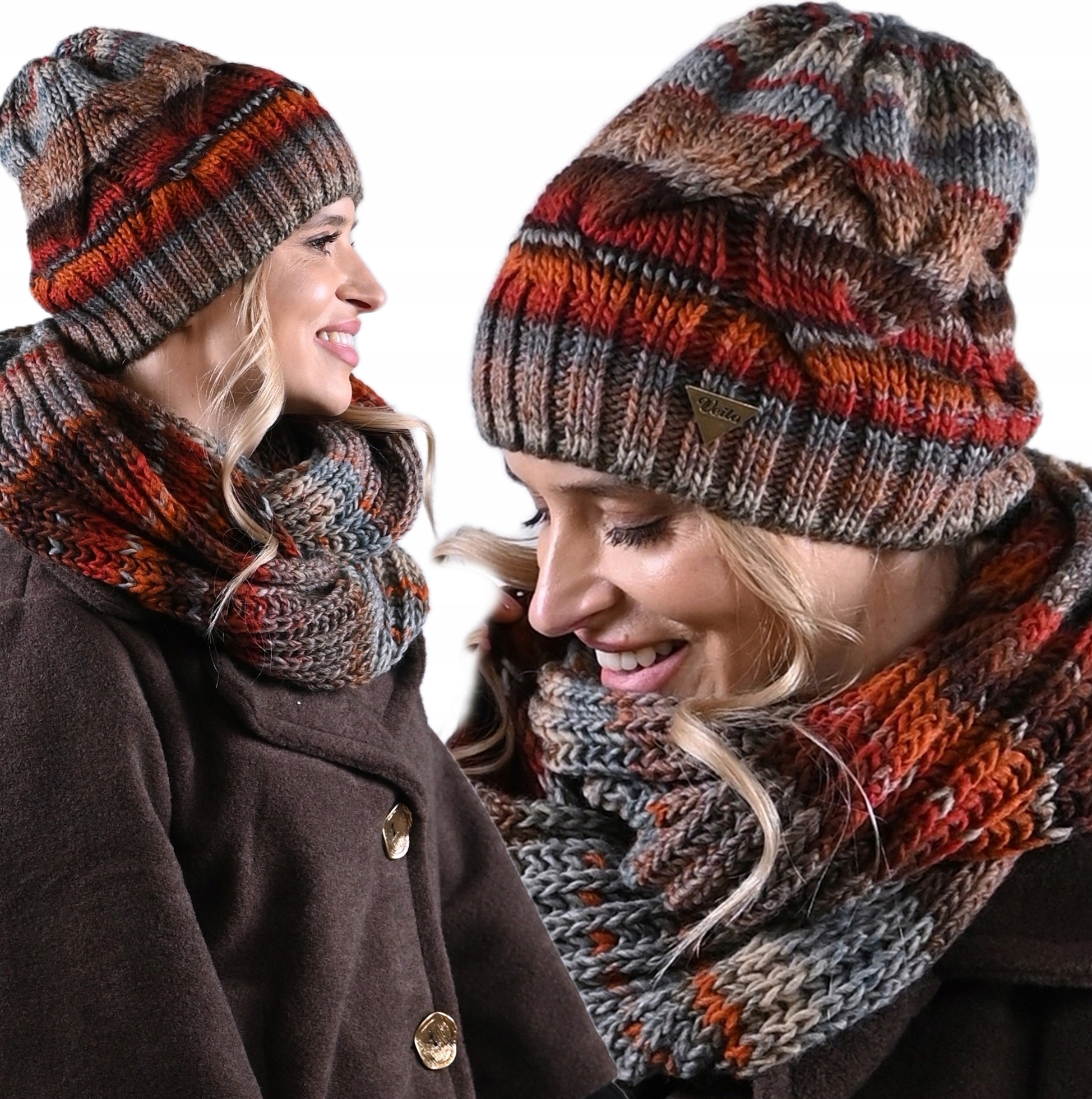 Prémiová dámská souprava čepice velký nákrčník Zimní set s vlnou Polský uni