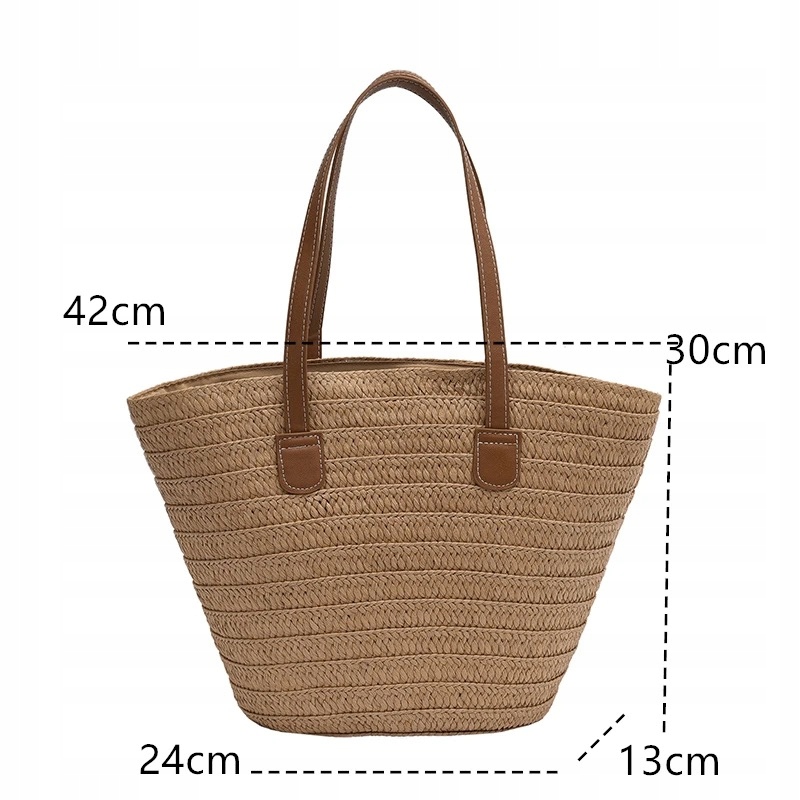 Torba torebka wiklinowa duża koszyk na ramię boho słomiana shoperka podróż Odcień ecru