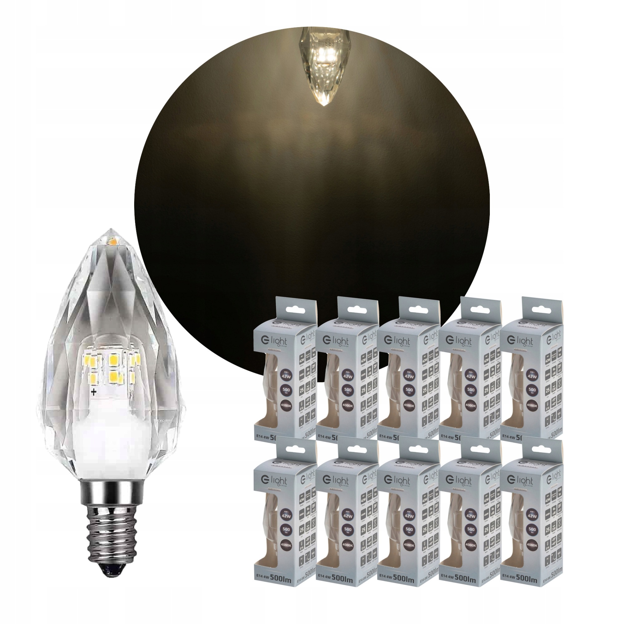 Led žárovka E14 C37 4W 500lm 4000K Křišťál Svíčka Eko-Light 10 kusů