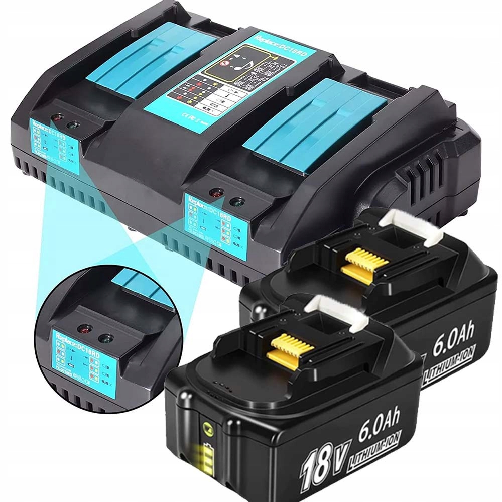 2 Baterie Li-ion 18V 6AH Pro Makita BL1860 BL1850 Rychlonabíječka DC18RD