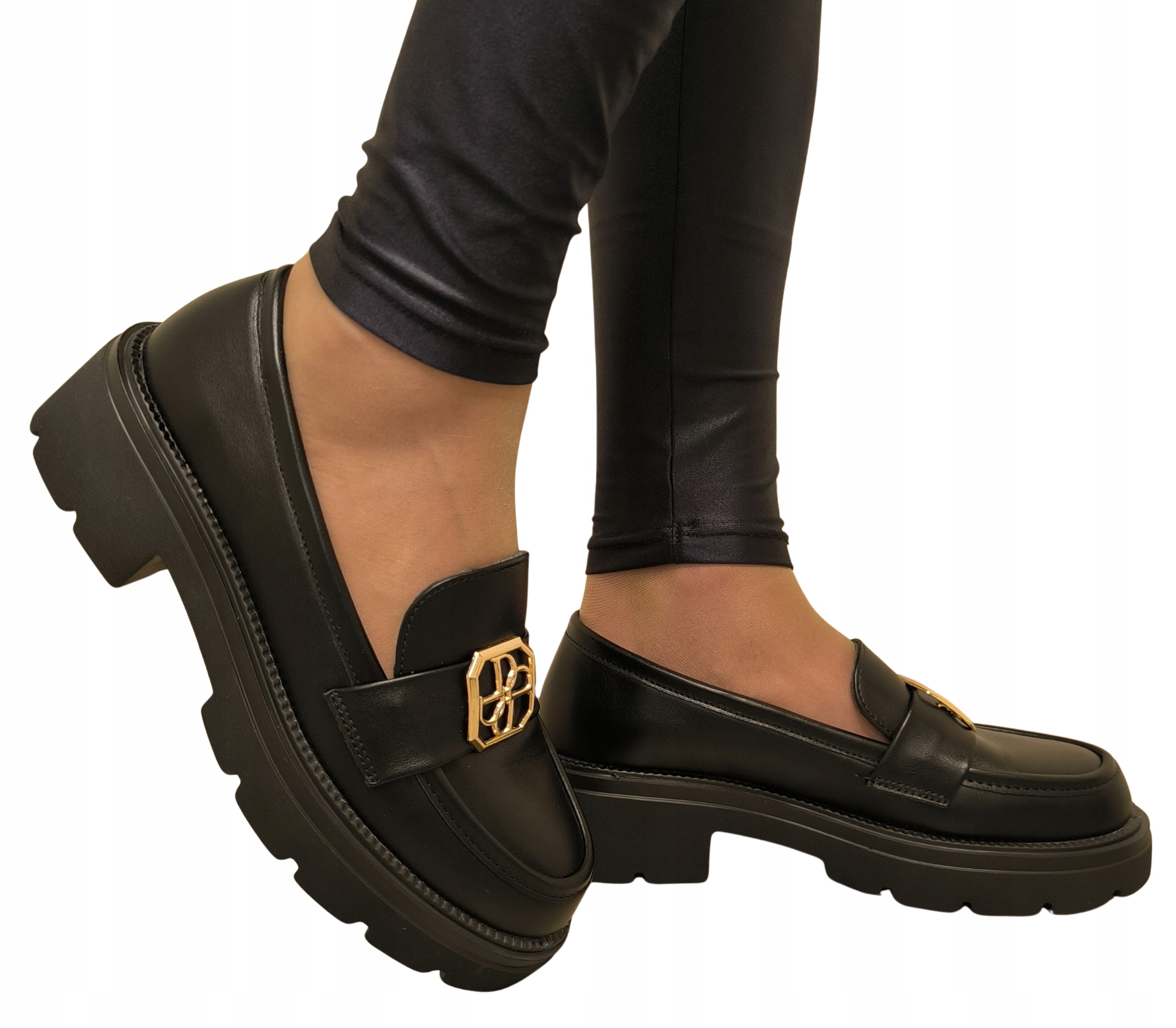 Czarne Mokasyny Półbuty Na Szeroką Stopę Wkładka Skóra Naturalna