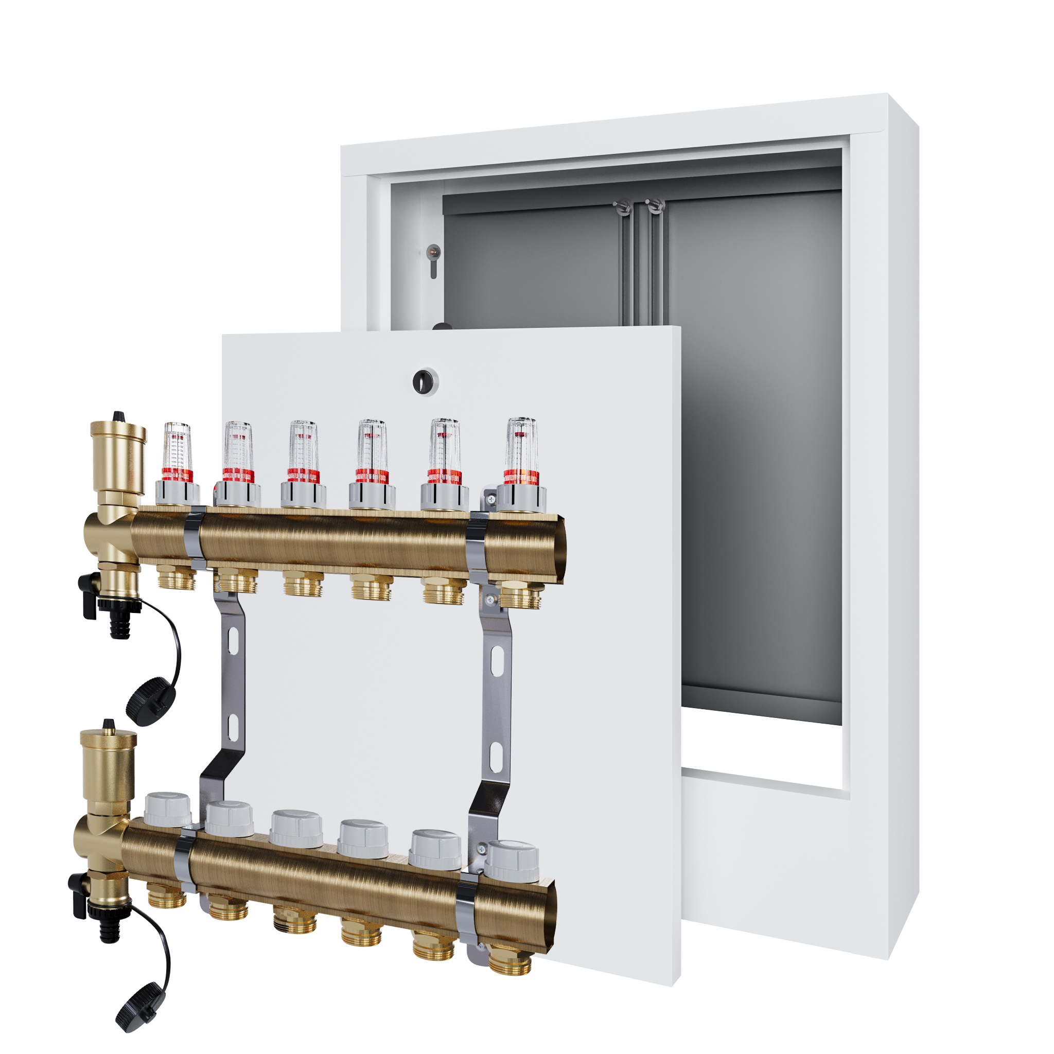 Rozdělovač pro podlahu 6 podlahových topení s nástěnnou schránkou