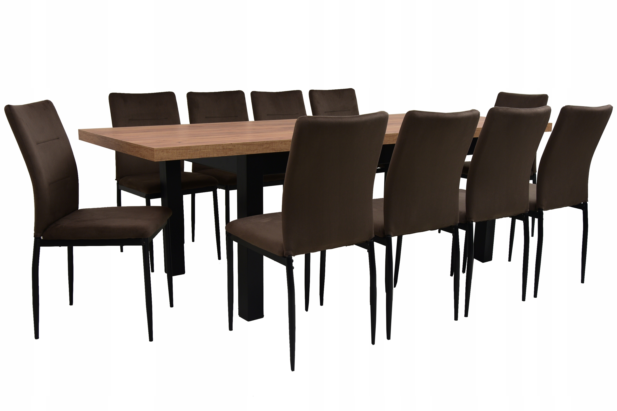 Rozkładany stół 90x170/250 Craft 10 krzeseł IK-10 brązowy welur Wzornik