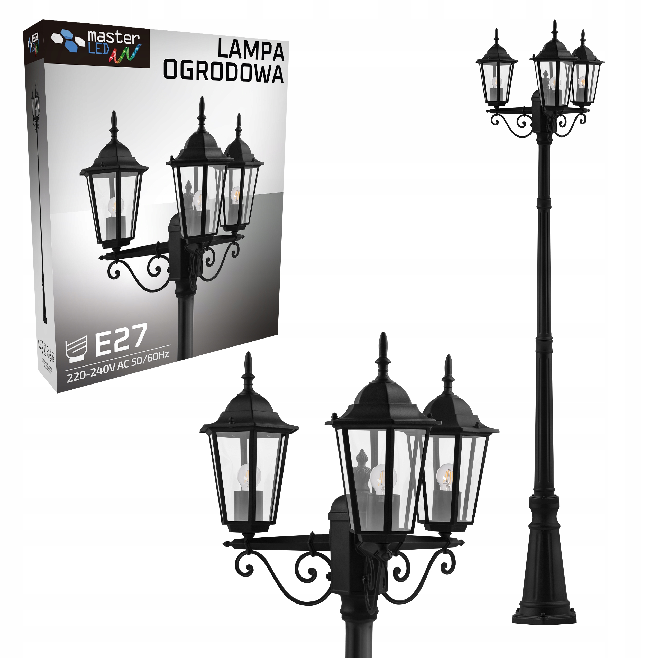 Led zahradní stojící venkovní lampionová lampa E27 sloupek
