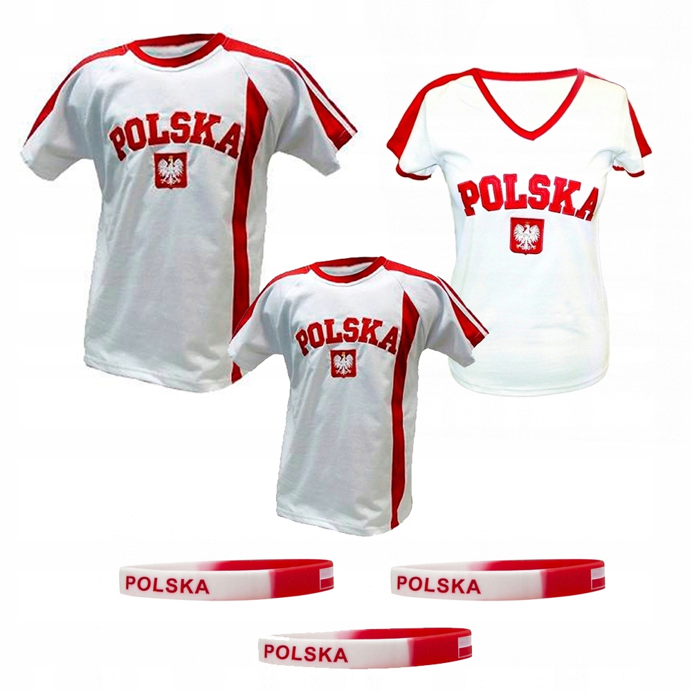 Zestaw Dla Kibica Polski Koszulka Damska Męska Dziecięca Opaski Polska 6 El