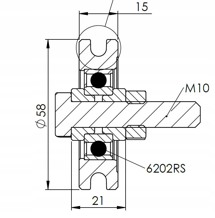 Rolka jezdna na linkę fi 58 linka: fi 6mm M10 Marka inny