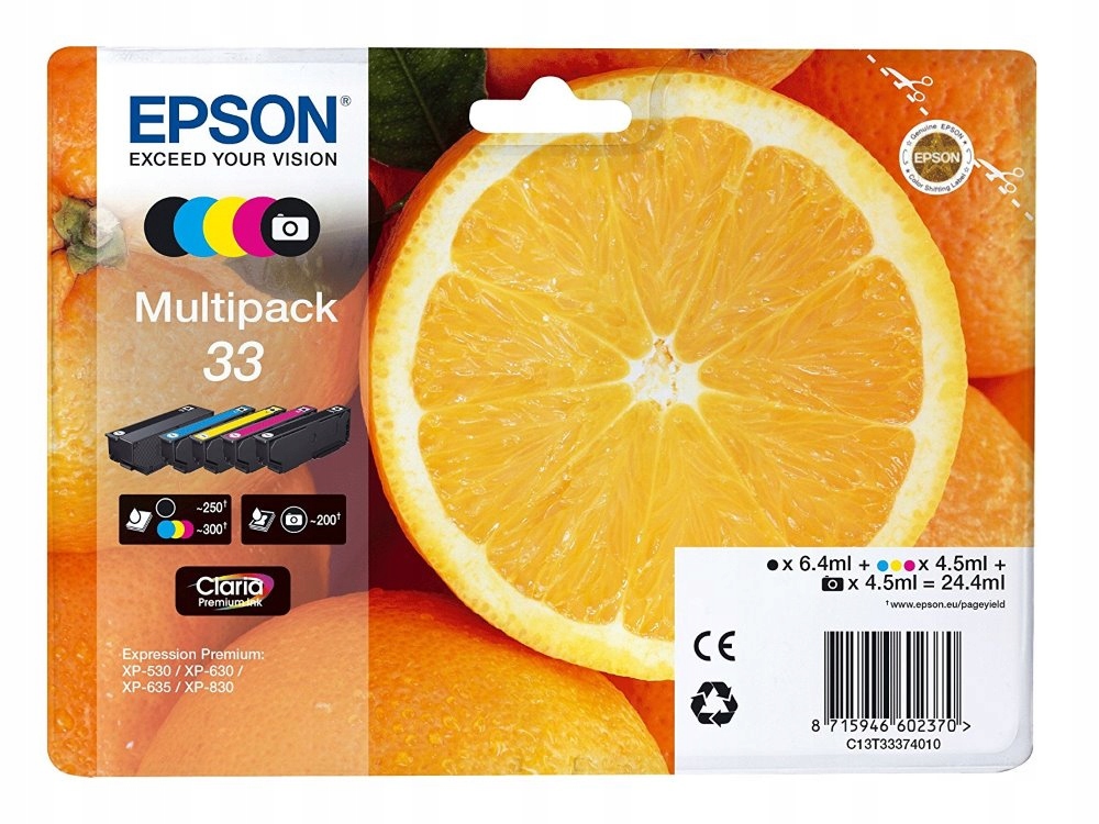 Epson inkoustové náplně Multipack/ C13T33374011/ 33 Claria Premium/ 5 bar