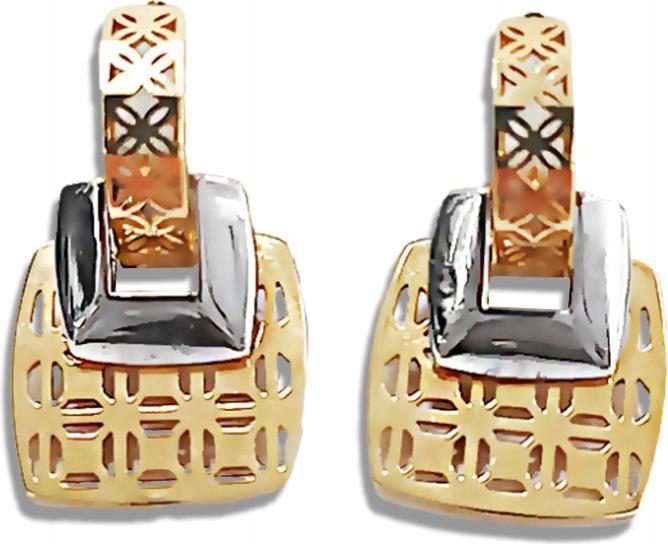 Zlaté náušnice závěsné, prolamované čtverce, prolamované tyčinky 585 velké 3,21 g