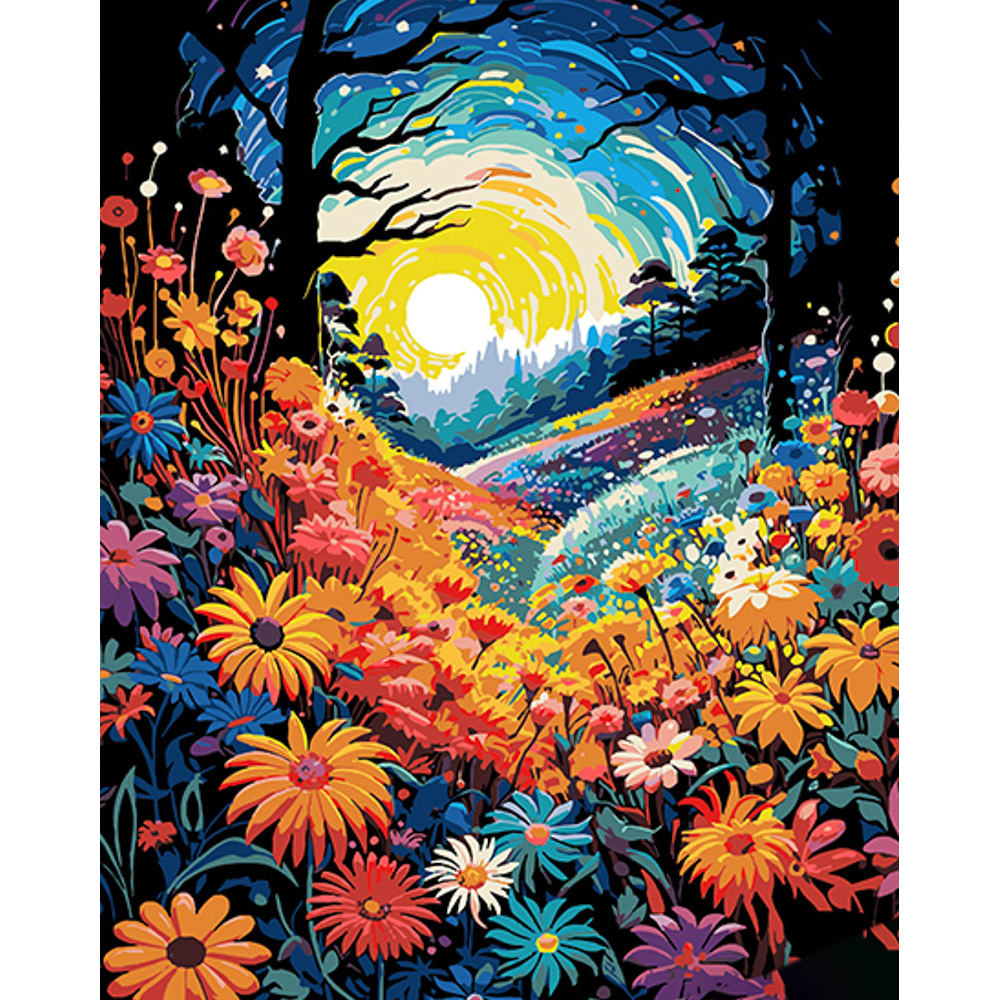 malování podle čísel Na Černém Pozadí, Květinový les Krajina 40x50 dárek
