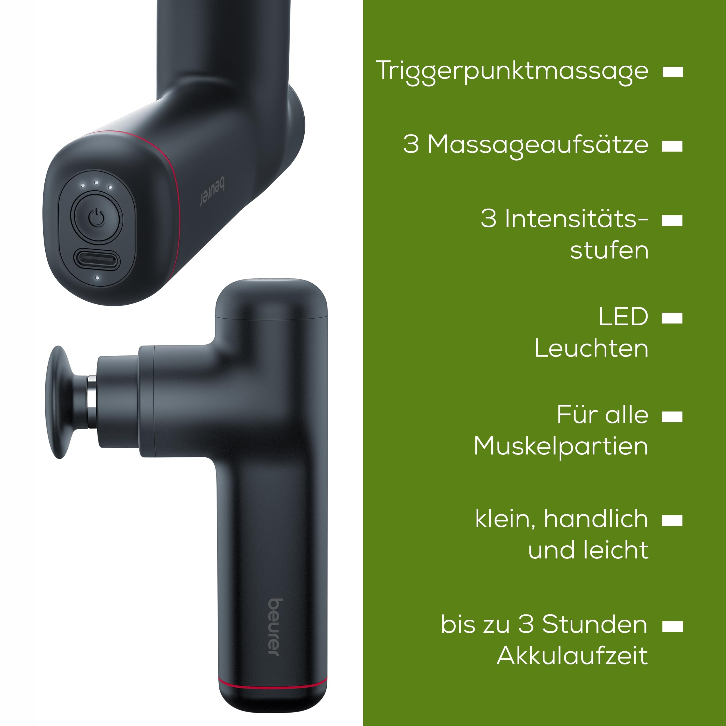 BEURER MG 79 Pistolet Do Masażu Delikatny Kompaktowy Z 3 Końcówkami — miniatura 9