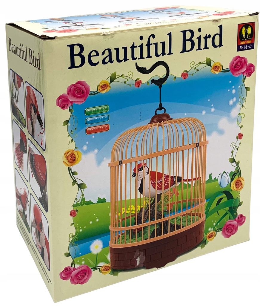 Ćwierkający ruchomy ptaszek ptak w klatce na baterie Marka For Fun