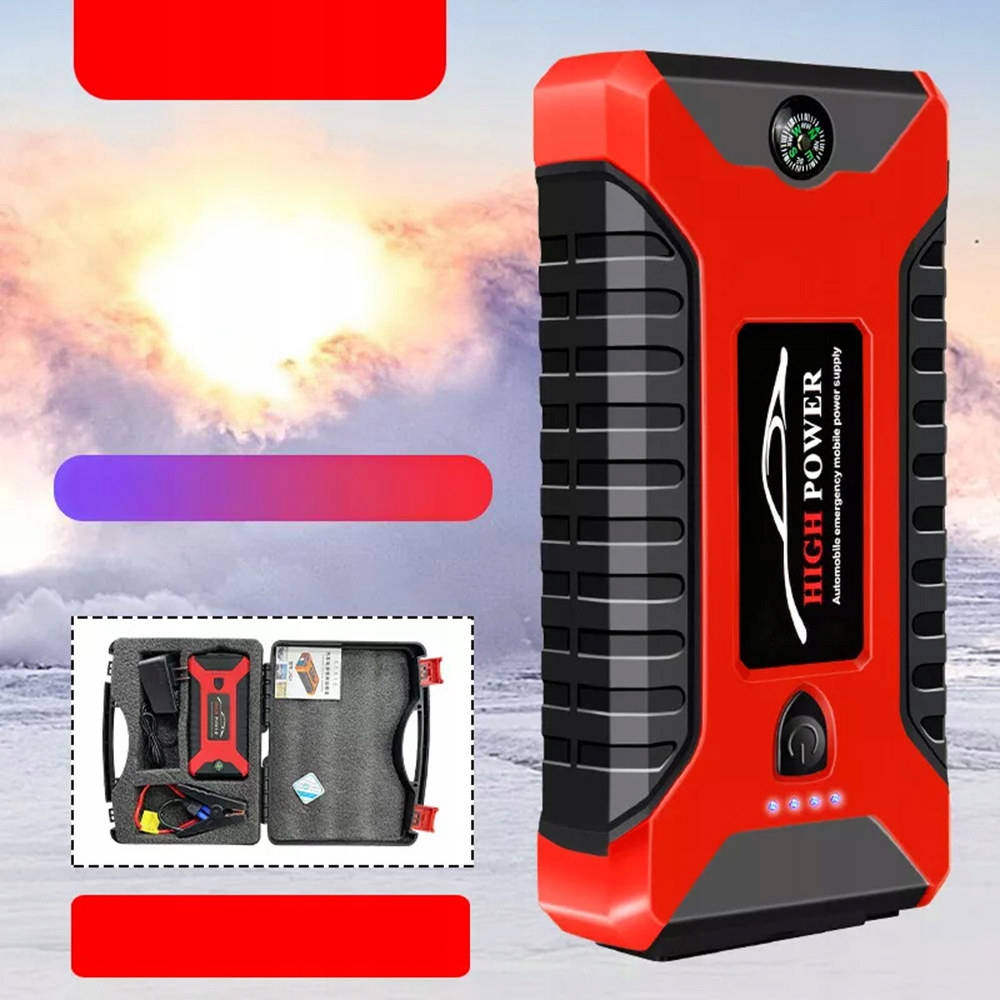 Jump Starter Startování Motoru Powerbank Kompas Kabely 4 X Usb 99800 mAh
