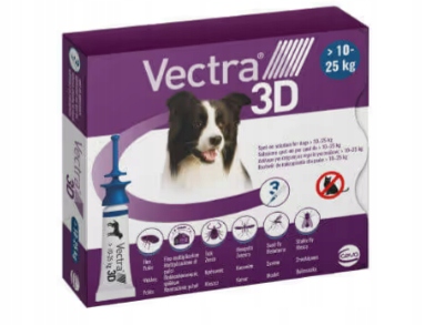 Vectra 3D 10-25 kg na pchły, kleszcze, komary 3 dawki