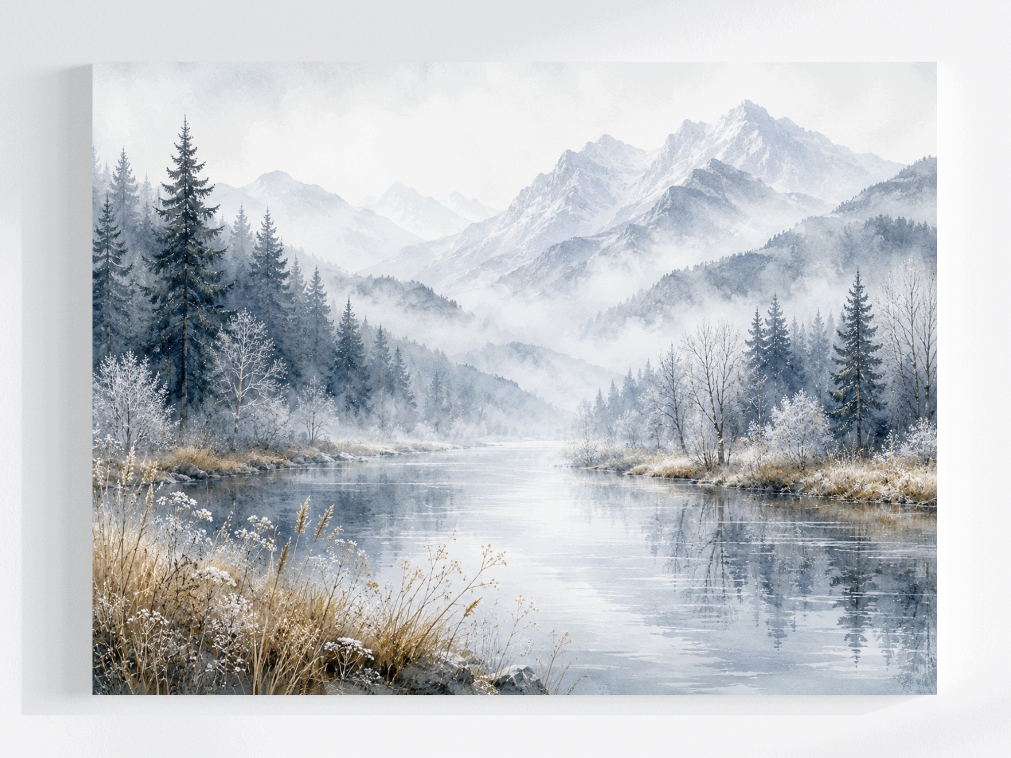 Obraz Na Plátně Canvas Krajina Hory Les Stromy Řeka Zima Mráz 100x75