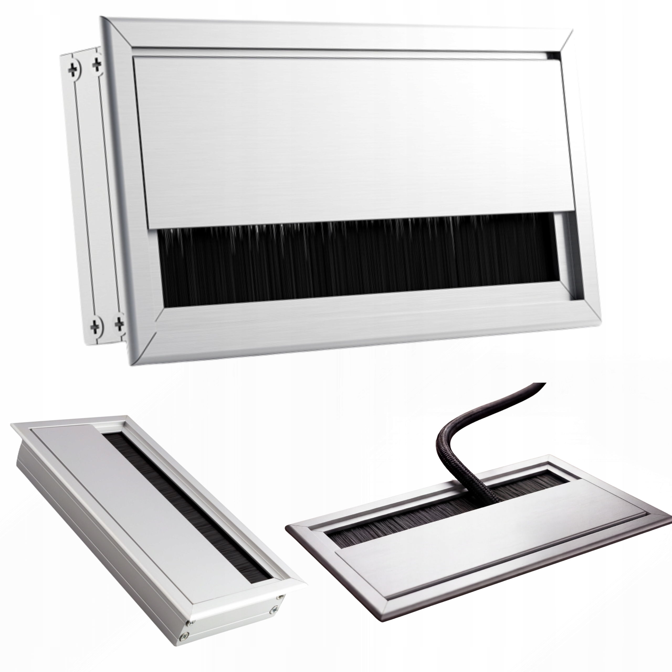 PRZEPUST KABLA ALUMINIOWY 80x160 mm SZCZOTKA MASKUJĄCA PRZELOTKA CHROM MAT