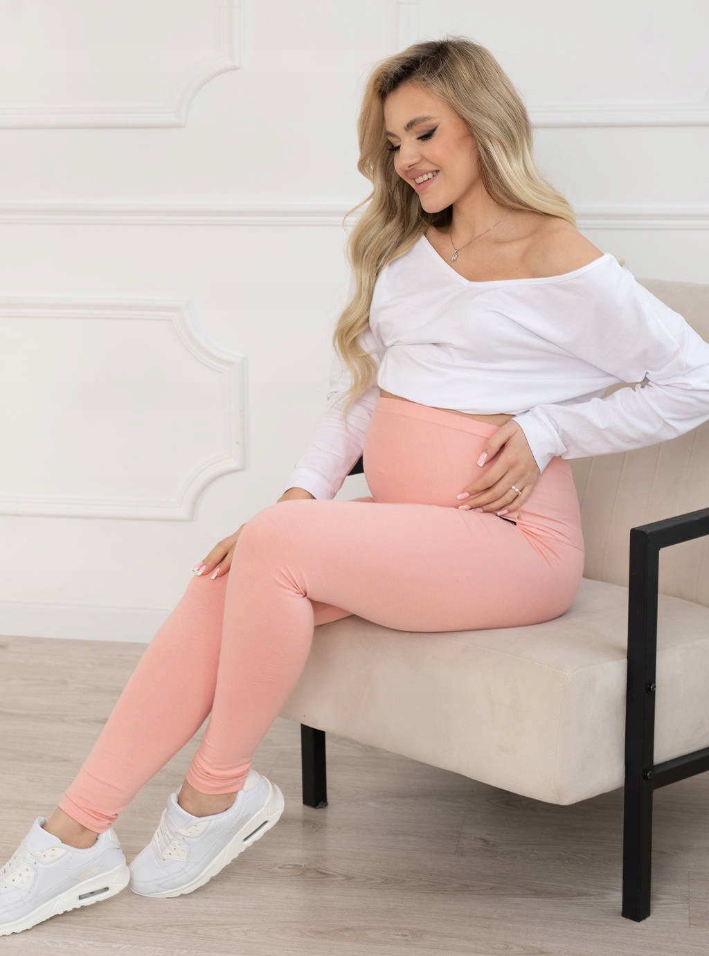 LEGGINSY CIĄŻOWE BAWEŁNIANE DŁUGIE GETRY PANEL LEGINSY 6XL Odcień morelowy