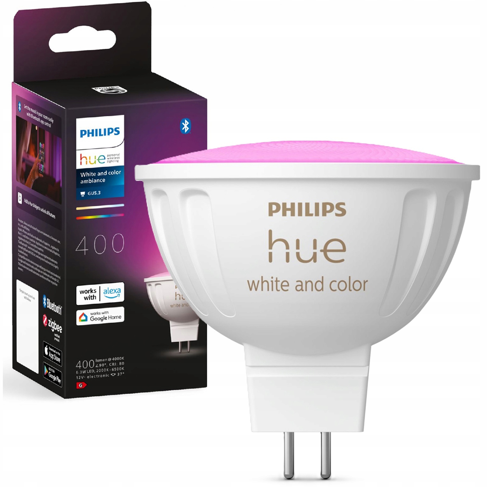 Led žárovka GU5.3 MR16 6,3W 400lm 2000 6500K Tw Rgb Smart Philips Hue