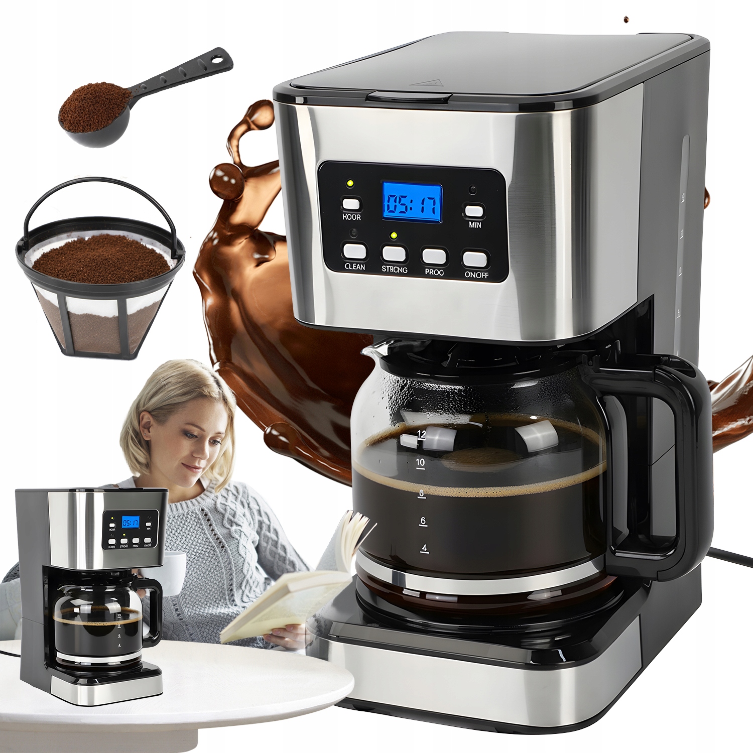 Kávovar 1.5 L, Praktický, S Funkcí Proti Odkapávání A Časovačem