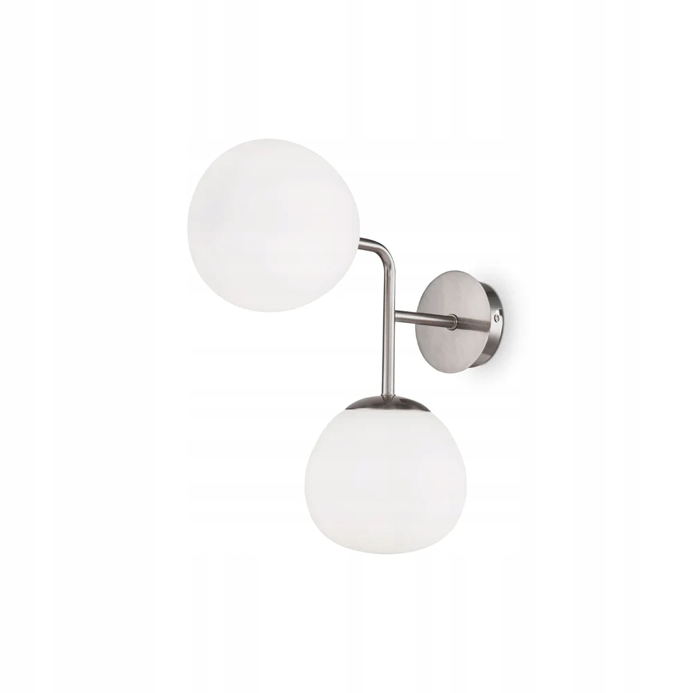 Nástenná lampa s niklovanými dvoma bielymi guľami do obývacej izby a kúpeľne Maytoni