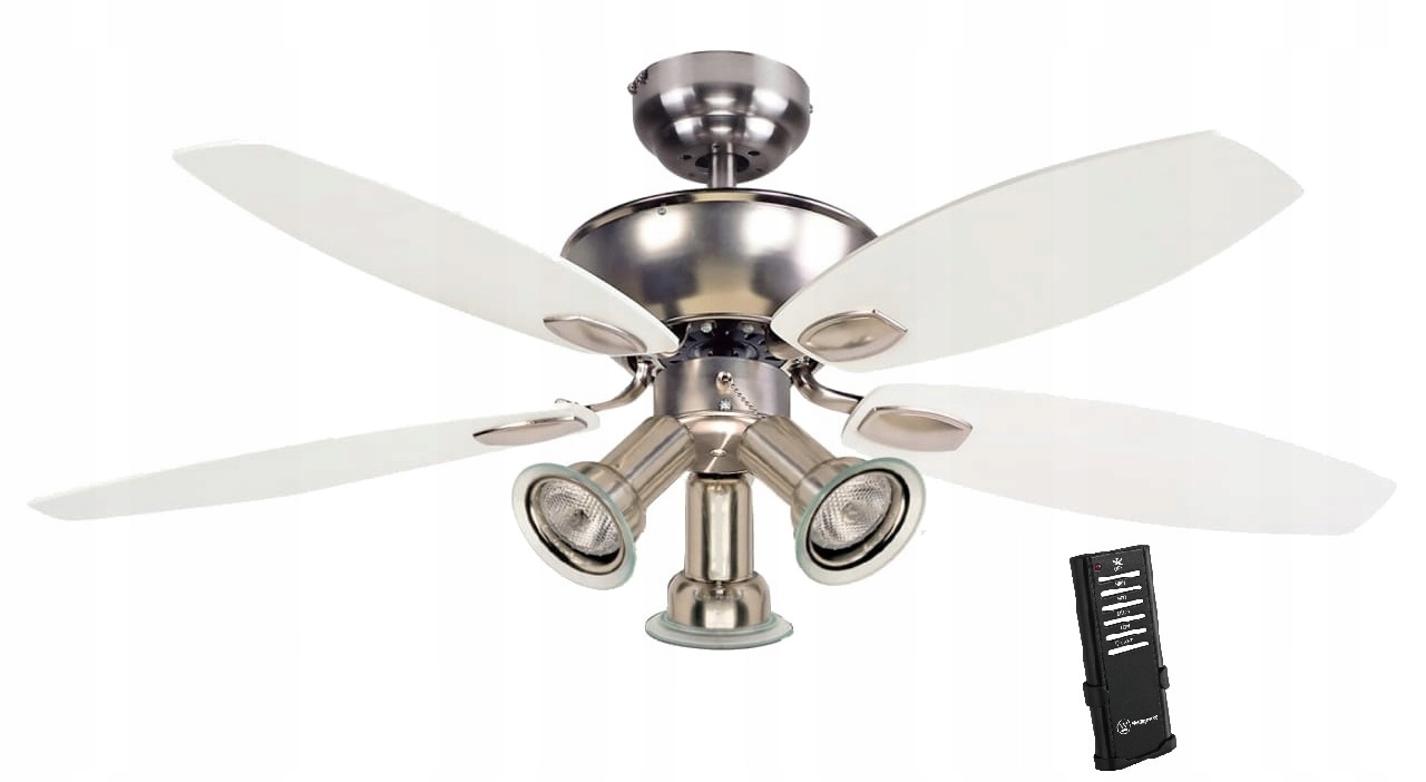 Stropný ventilátor Aster strieborný/biely 106 cm 3 lampy E27 S Pilotom
