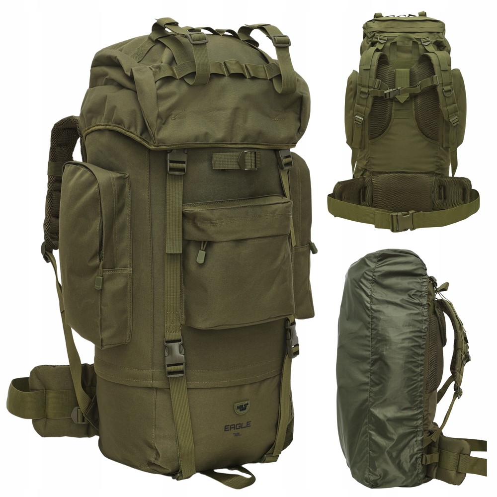 Batoh Vojenská taktická velká horská zelená 70 L s pouzdrem
