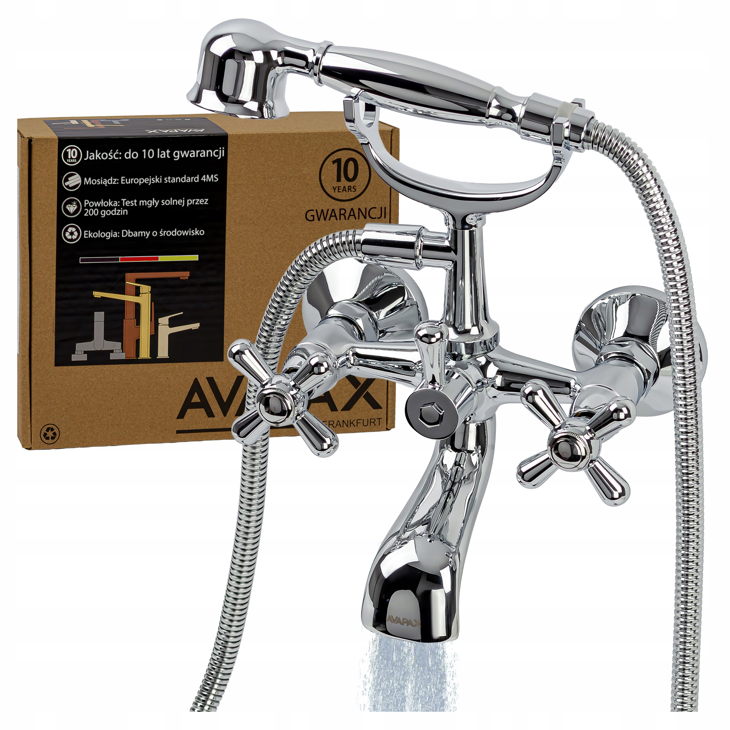 Vaňová batéria s sprchou, nástenná Retro, dvojpáková, chrómová batéria na vaňu