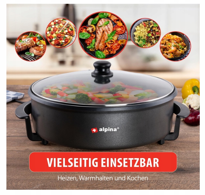 Alpina DV-4042 Multifunkční pánev, 1500 W, černá, 40 cm