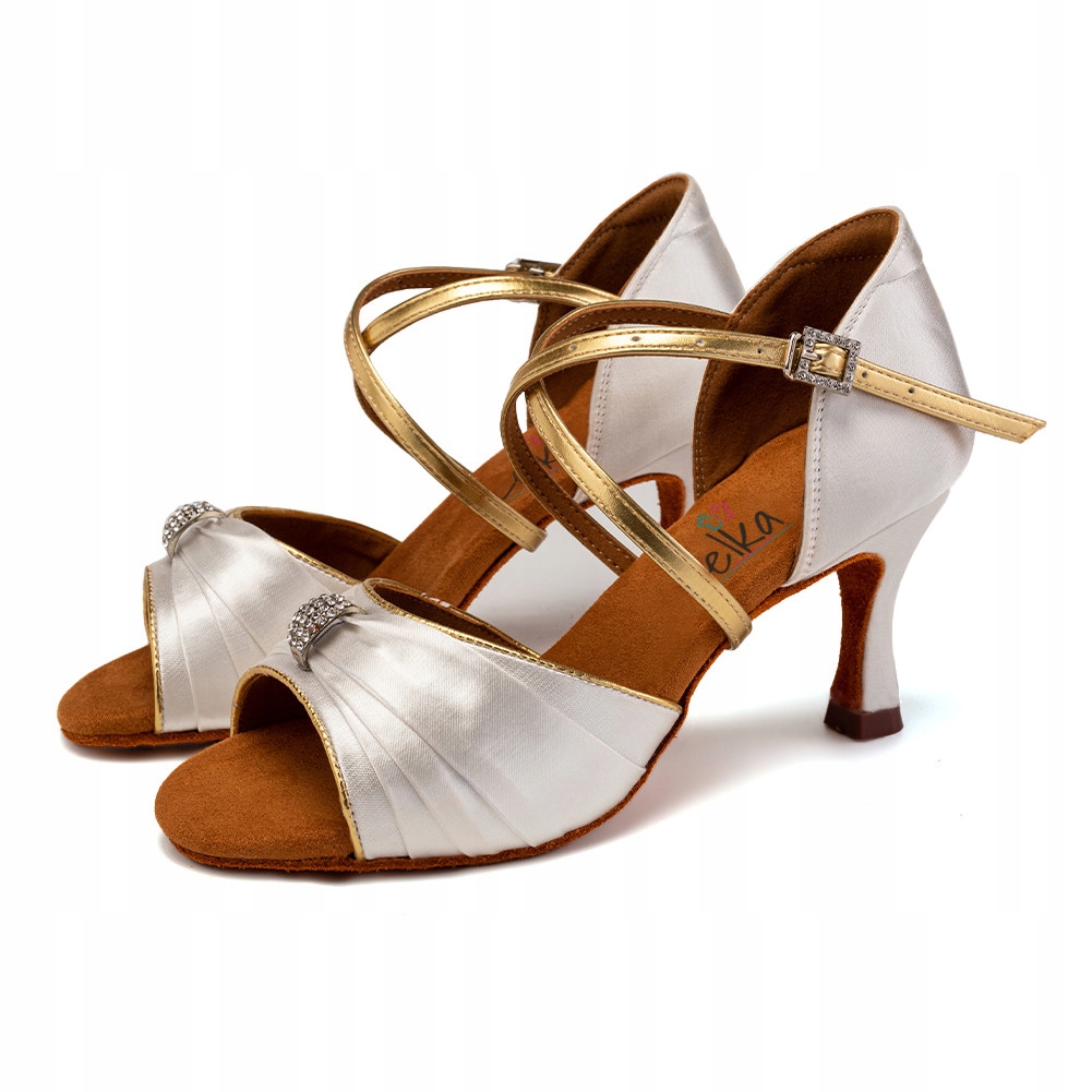 Buty Do Tańca Taneczne Ślubne Białe Subtelne 7,5cm