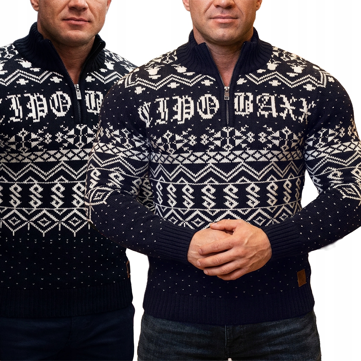 Svetr Rolák – Prémiový norský vánoční vzor, rozepínací pod krkem