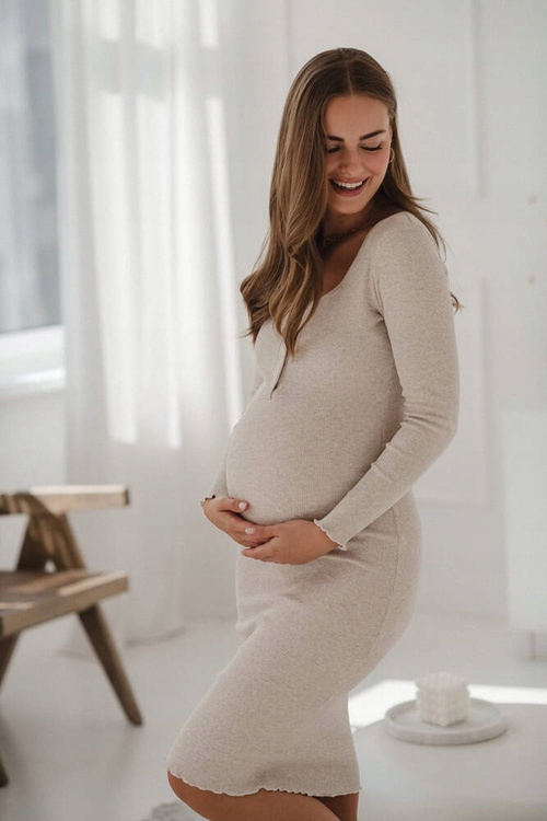 Šaty – latte, pruhované, pletené na kojení