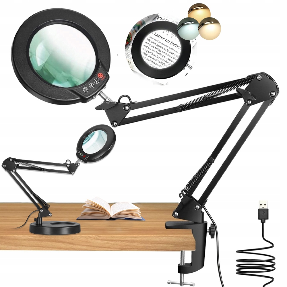 Led Stolní Lampa S Lupou Sklo Pro Zvětšení Kreslení 5 Barev, Nastavitelná