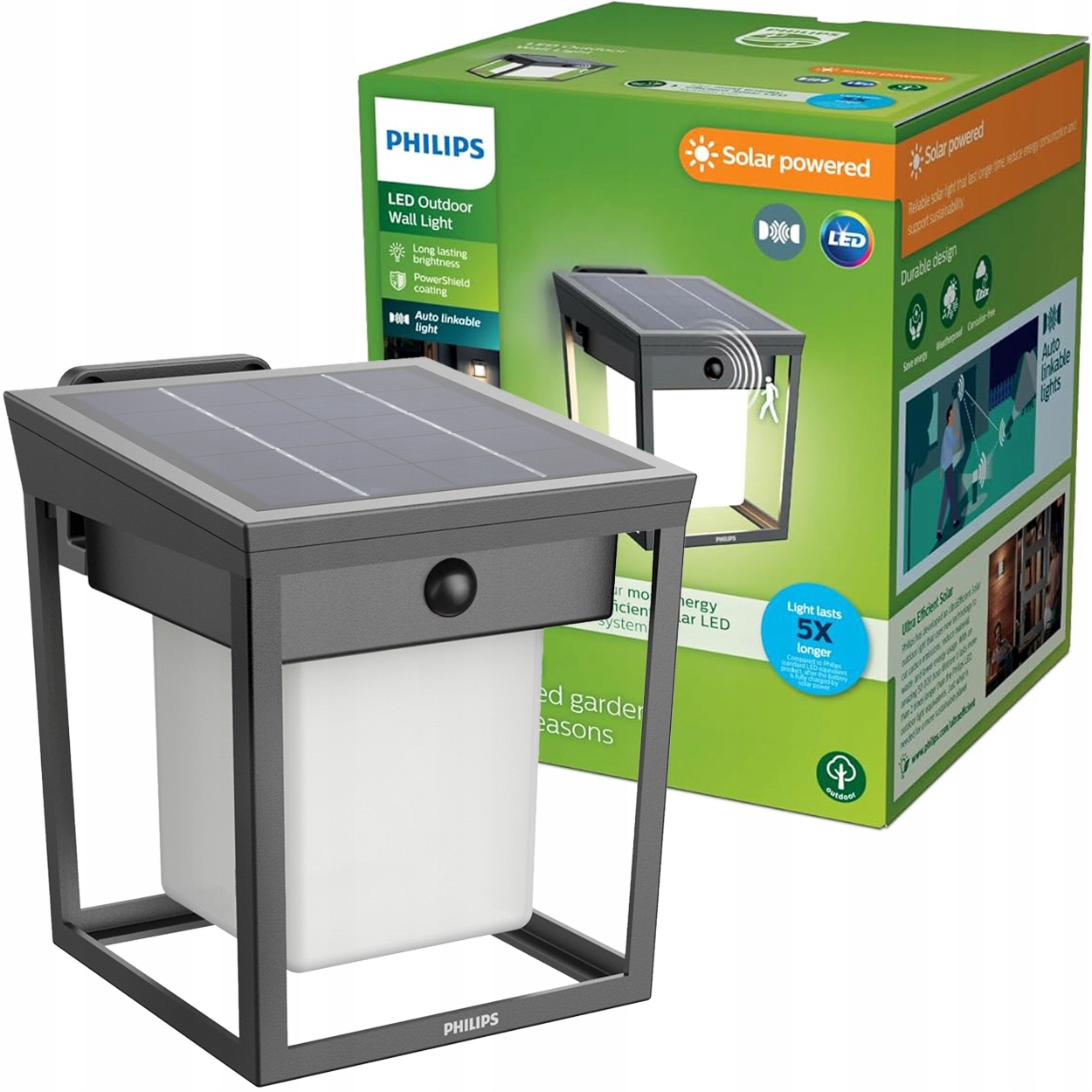 Solární Zahradní Lampa Led Philips Blaise Venkovní nástěnné svítidlo Senzor Pohybu