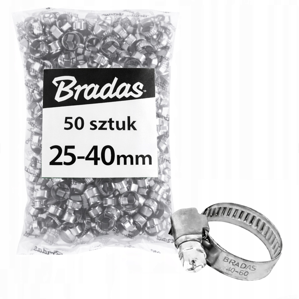 Zestaw 50 sztuk Opaski ślimakowe Nierdzewne Metalowe Zaciskowe 25-40mm 9mm
