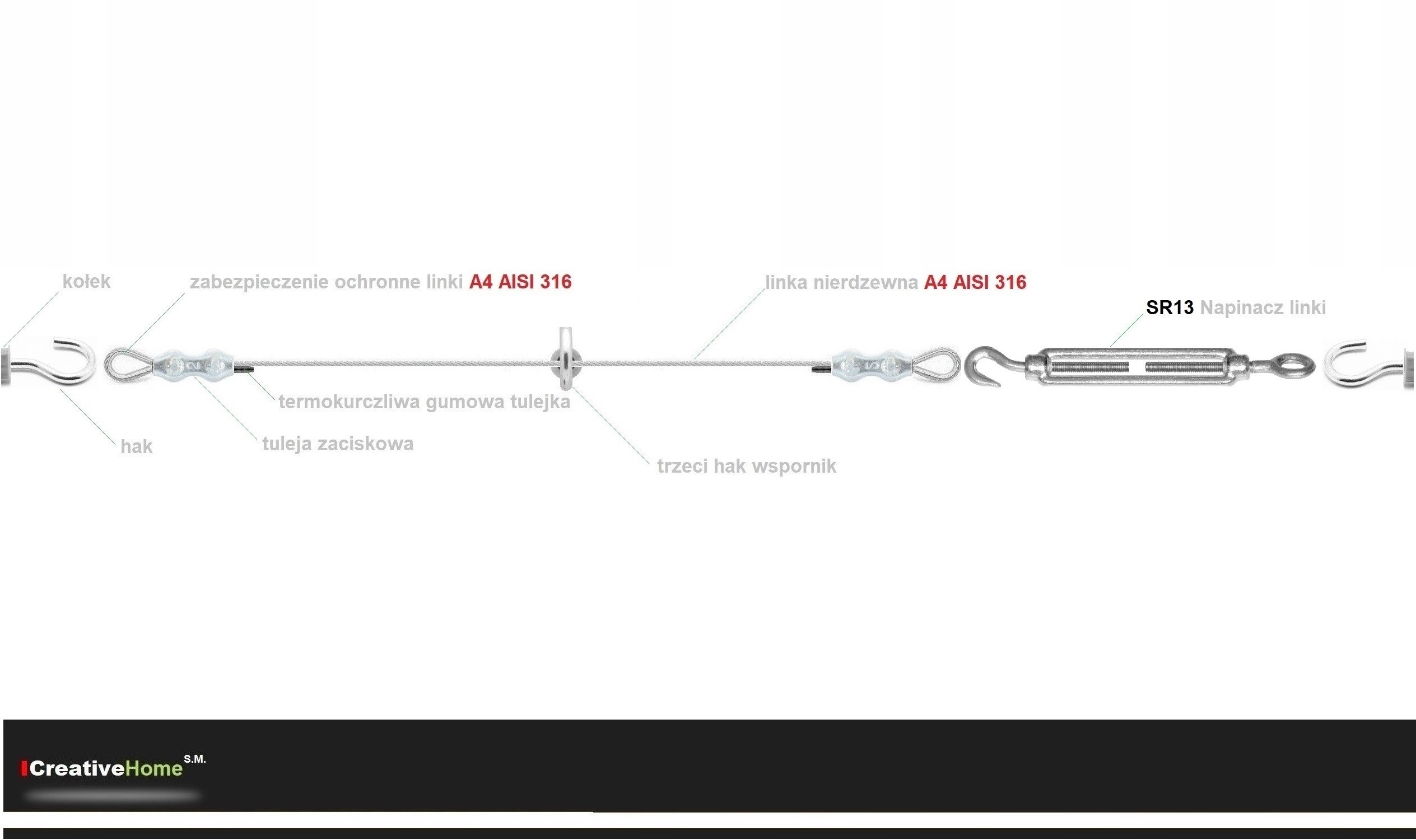 2m Z16 KARNISZ LINKA DO ZASŁON TARASOWYCH NA TARAS Stan opakowania oryginalne