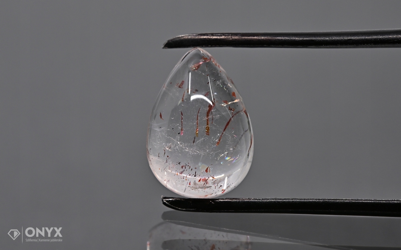 Jahodový křemen kabošon slza 14x10 mm