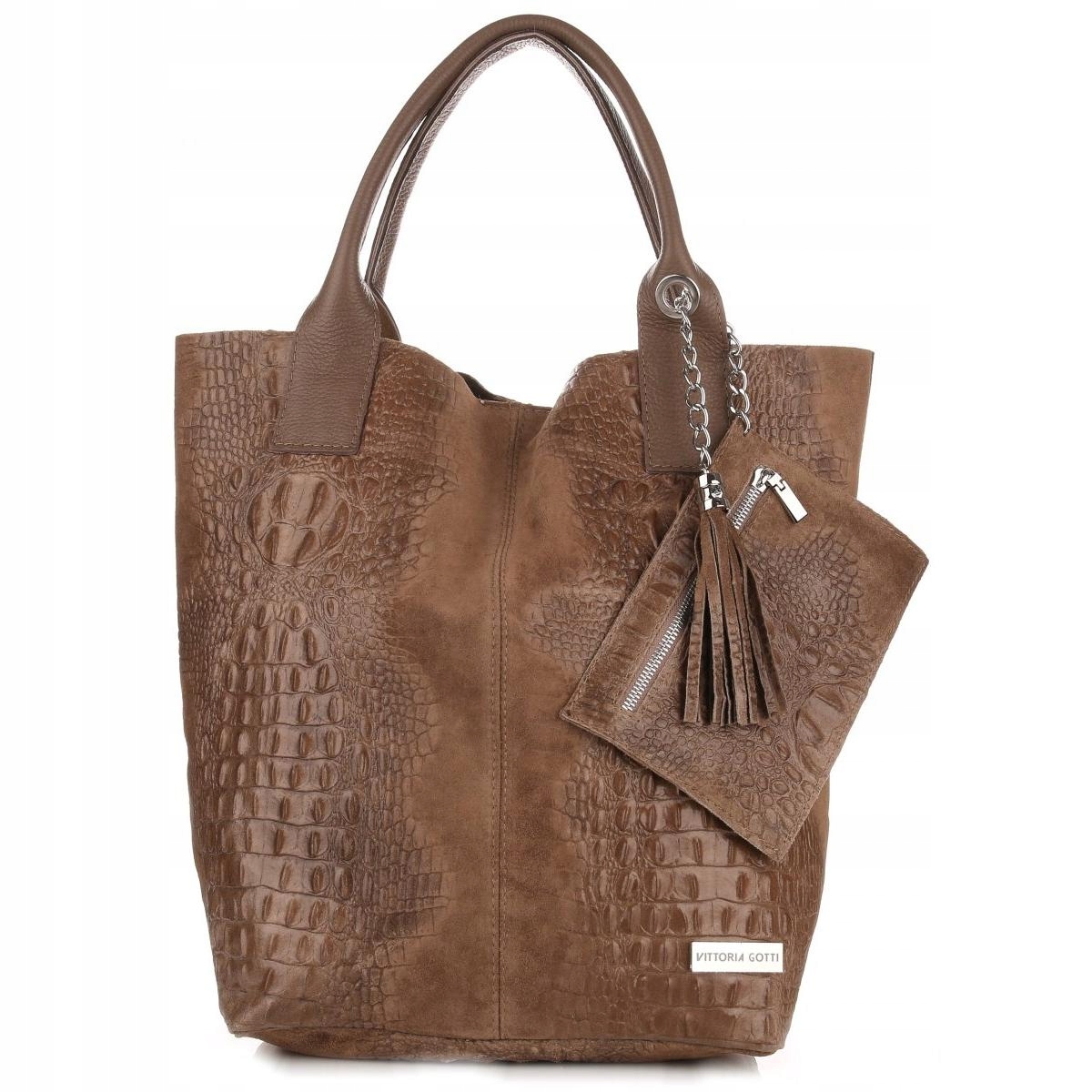 Kožené tašky Vittoria Gotti Shopper bag Aligator Zemitá