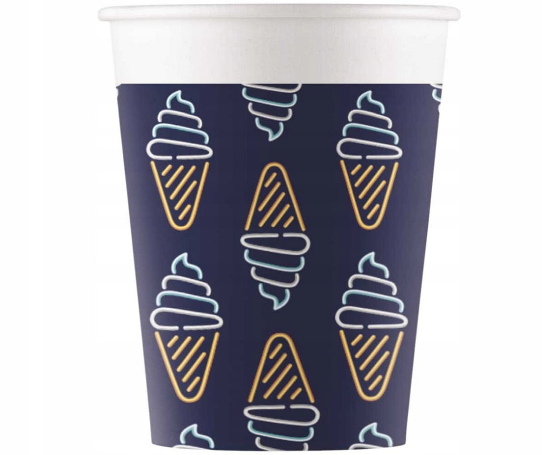 Kubeczki papierowe urodzinowe NEON flamingi 8 szt