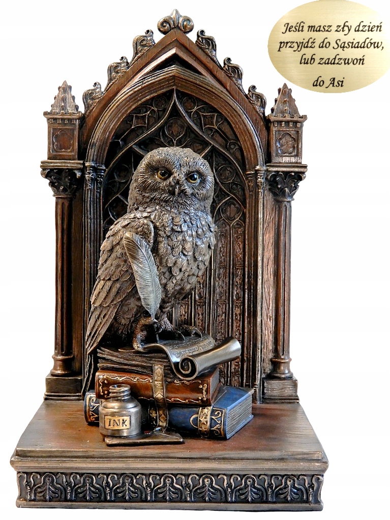 PIĘKNA SOWA Z PIÓREM NA KSIĘGACH DLA NAUCZYCIELA v