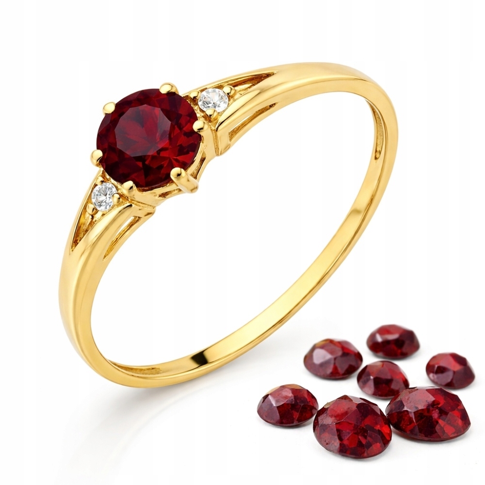 Zlatý Prstýnek 585 Zirkon Granátový Syntetický Bronz VEL.19