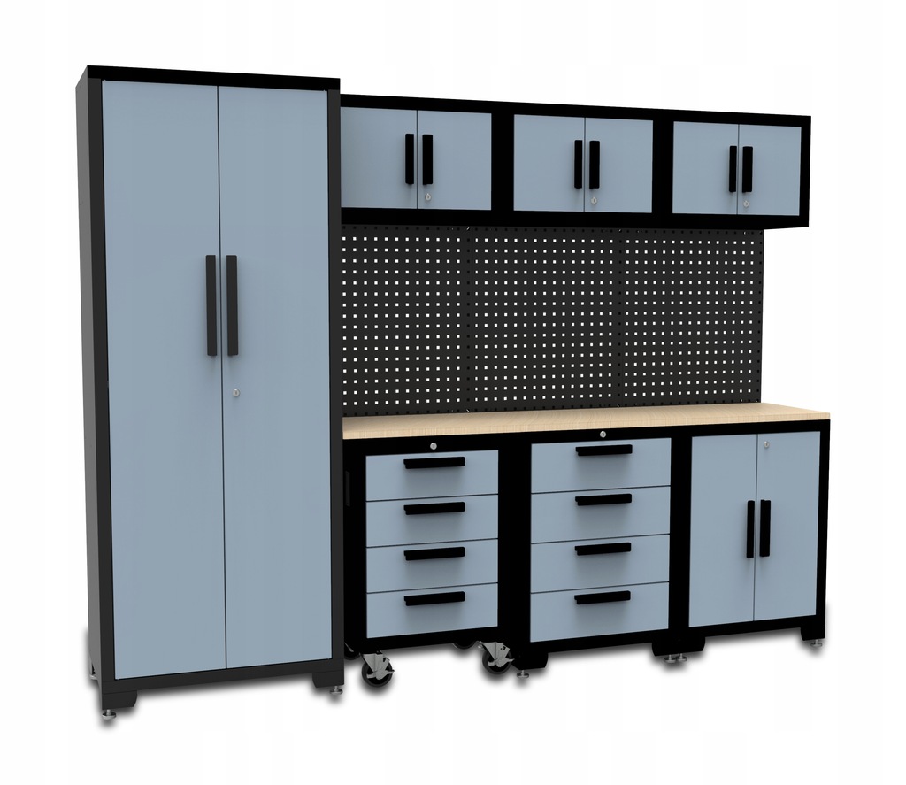 Szafa narzędziowa Grubber 3 szafki 68 kg 255x47x192 cm drewniany blat