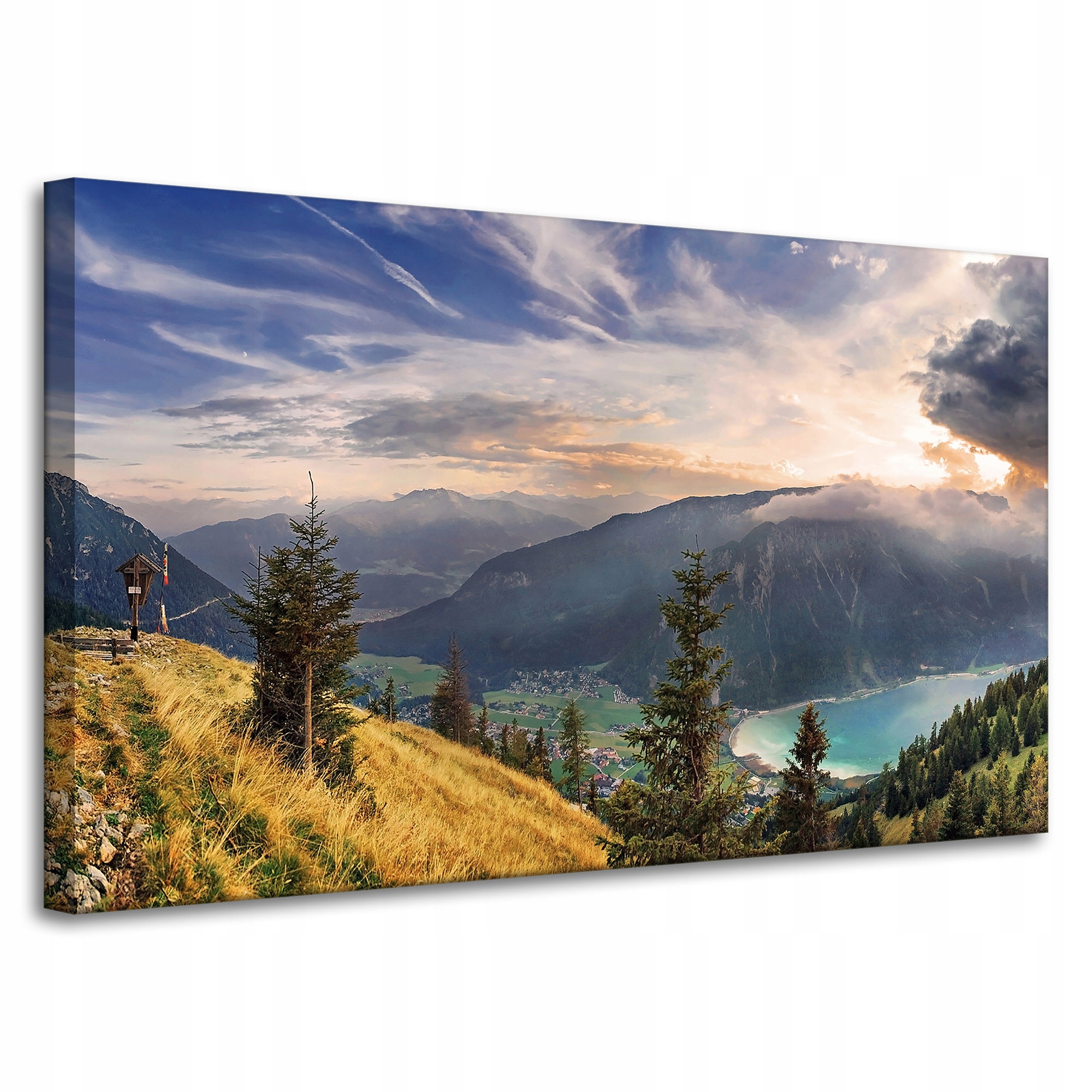 Obraz na plátně Slunce nad horami Mraky Vesnice 100x60 cm