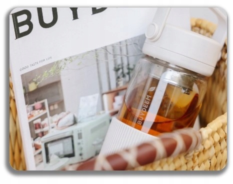 BUYDEEM Szklana butelka z zaparzaczem 300ml, DG42, Oat White — 8