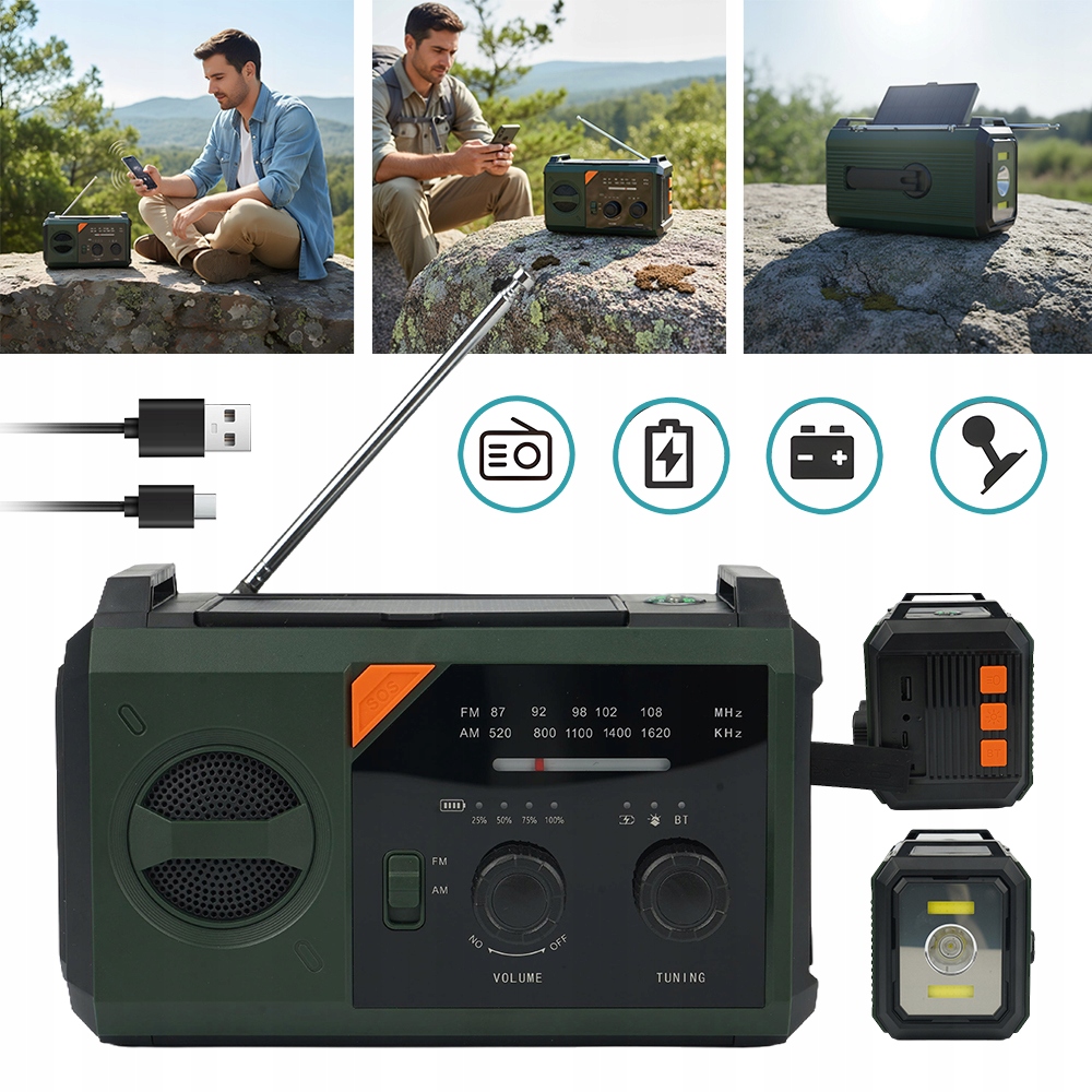 20000MAH Rádio Bluetooth 5.3 Svítilna Kompas Nabíjení Klikou