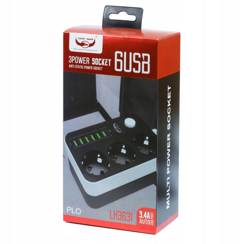 Listwa przeciwprzepięciowa na 3 gniazda + 6x USB Kod producenta CX-U613-BLACK