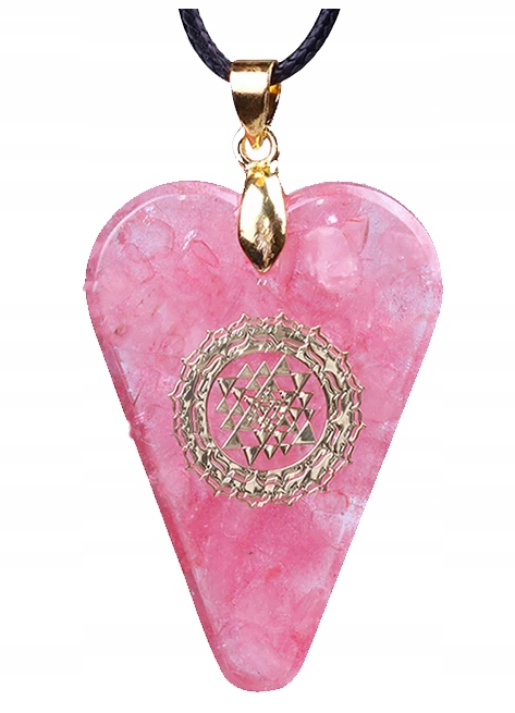 Naszyjnik Orgonit Kryształ Kwarc Różowy Serce Śri Jantra Amulet